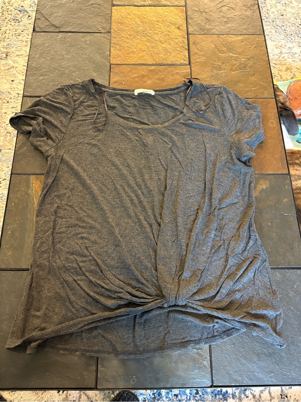nine britton Charcoal Twist-Front Short Sleeve Tee